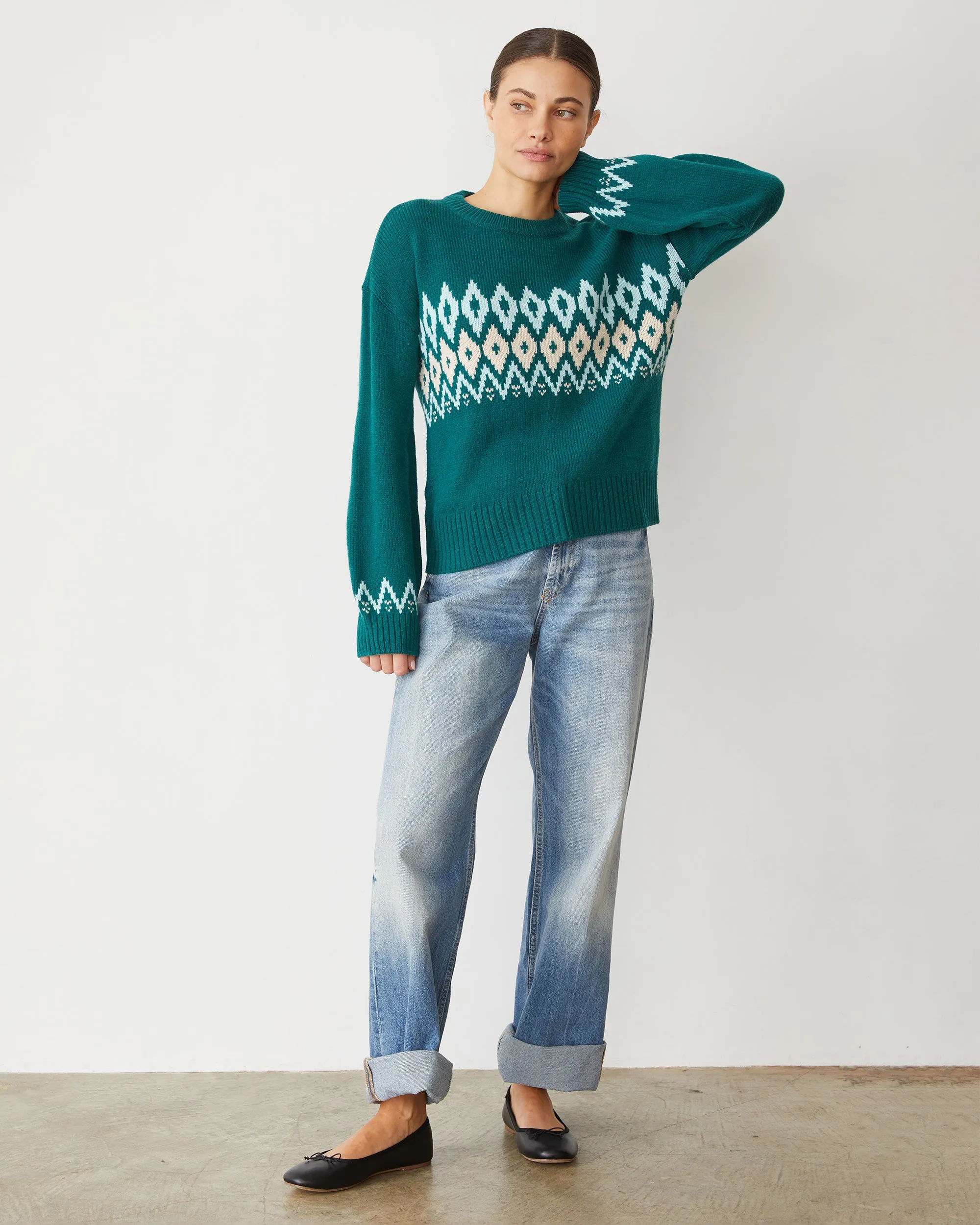 Merino Wool Fair Isle Crew Neck Elegant Blouse NonToxicCoating