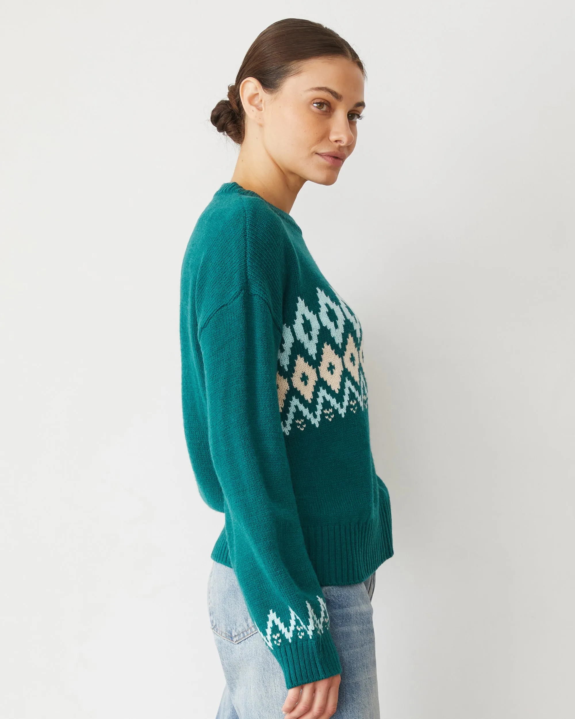 Merino Wool Fair Isle Crew Neck Eco Conscious Dye Process