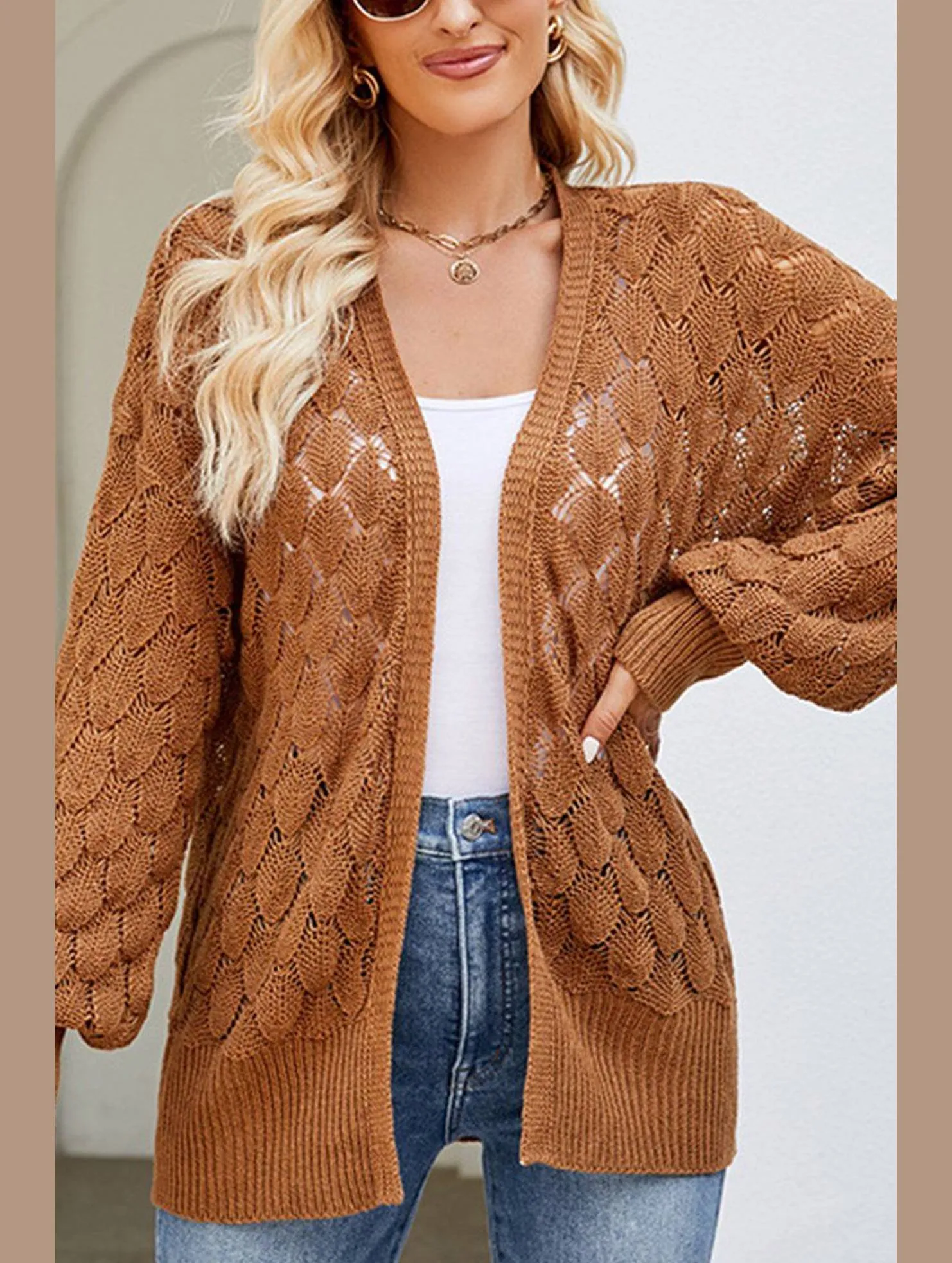 WOMEN HOLLOW OUT KNITTED SWEAT CARDIGAN Bohemian style