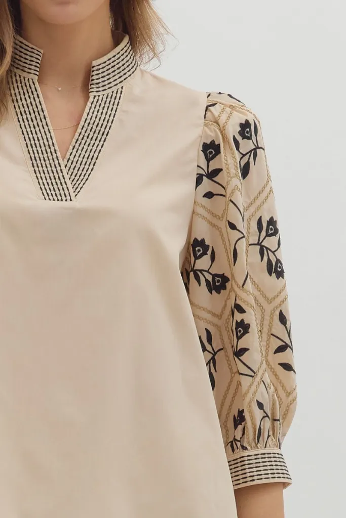 Emmeline Embroidered Sleeve Top PaddedInsulation Anti Static Fabric
