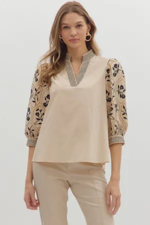 Emmeline Embroidered Sleeve Top Stretch Fit Top Reflective details