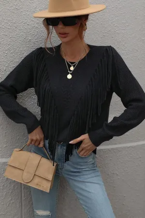FRONT TASSEL DETAILED KNIT SWEATER TOP Reinforced Seam Technique