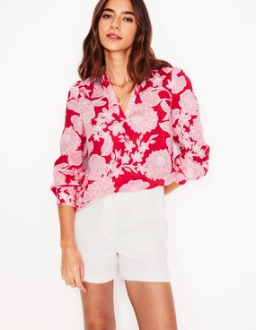 Grace Linen Top-Poppy Red, Blossom Cascade MeshLining