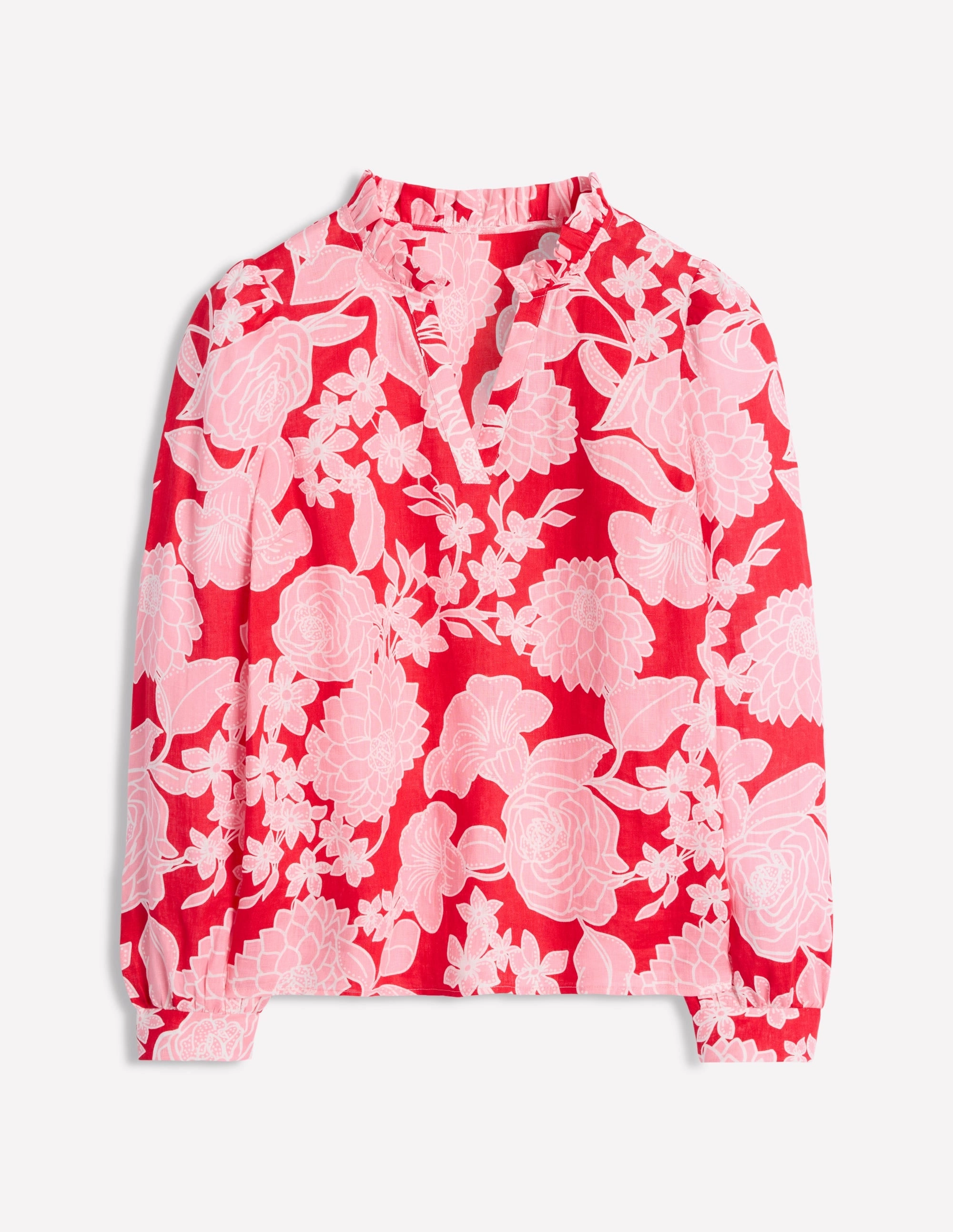 Grace Linen Top-Poppy Red, Blossom Cascade Sustainable Manufacturing