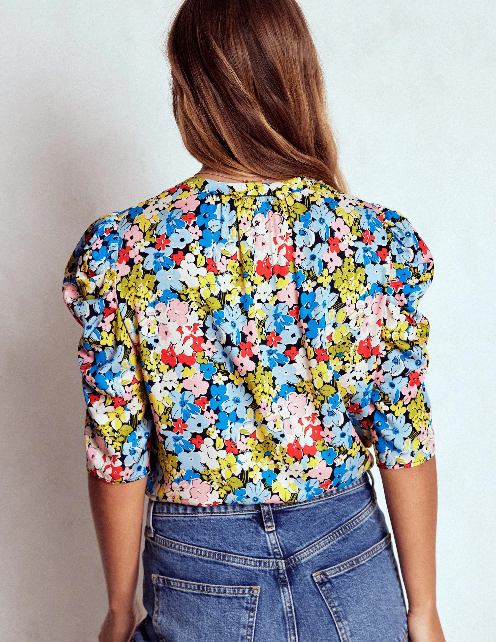 Mutton Sleeve Smart Top-Multi, Flowerbed Cluster FrictionResistant Trim