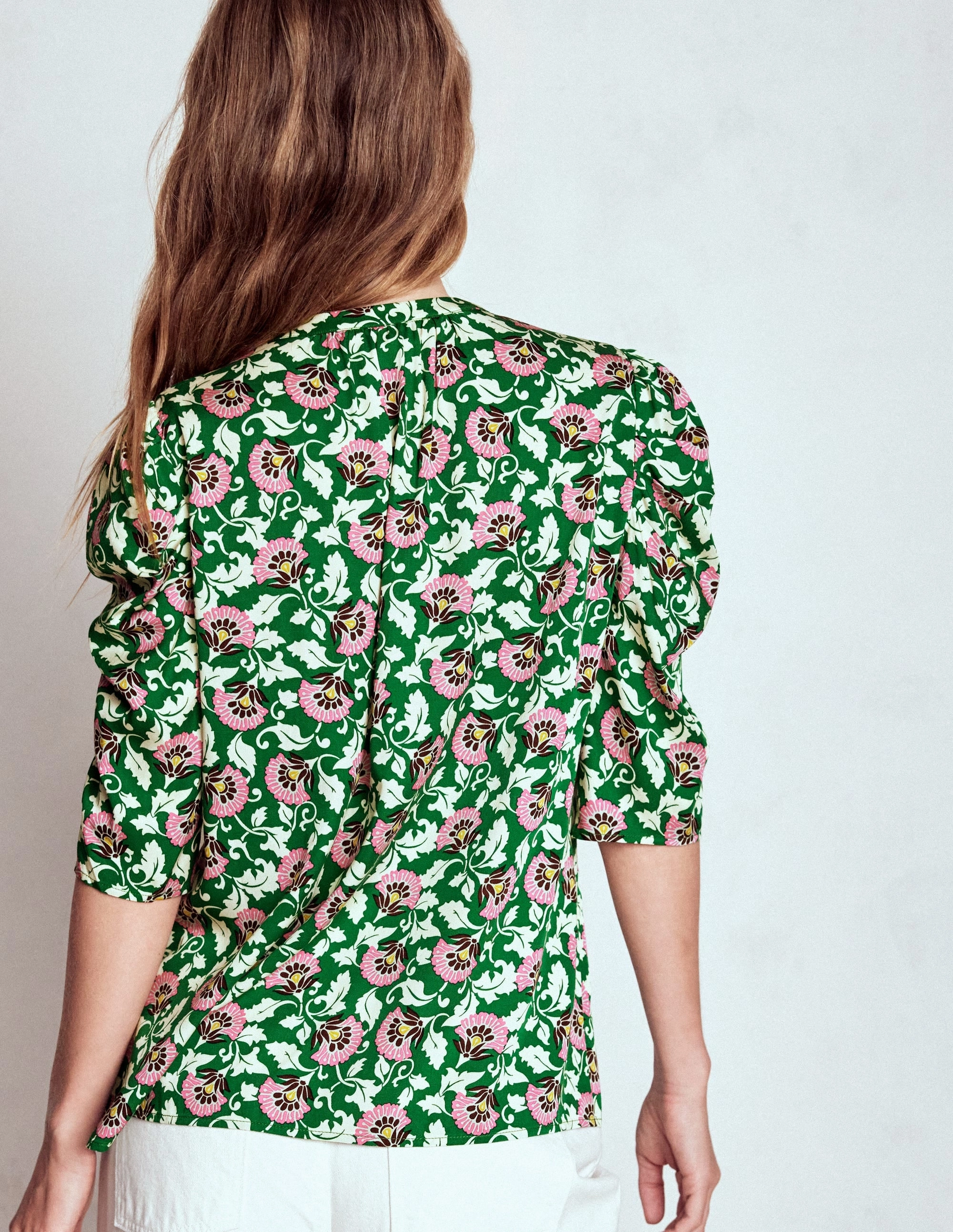 Mutton Sleeve Smart Top-Rich Emerald, Ornate Vine Light material Lightweight Blouse