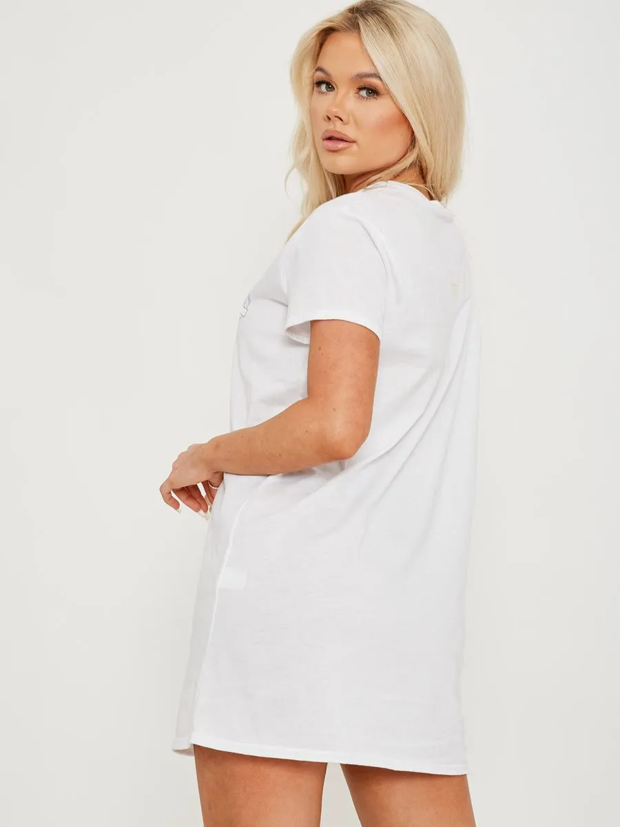 Nadia Skull Rose Graphic Printed T-shirt Dress In White