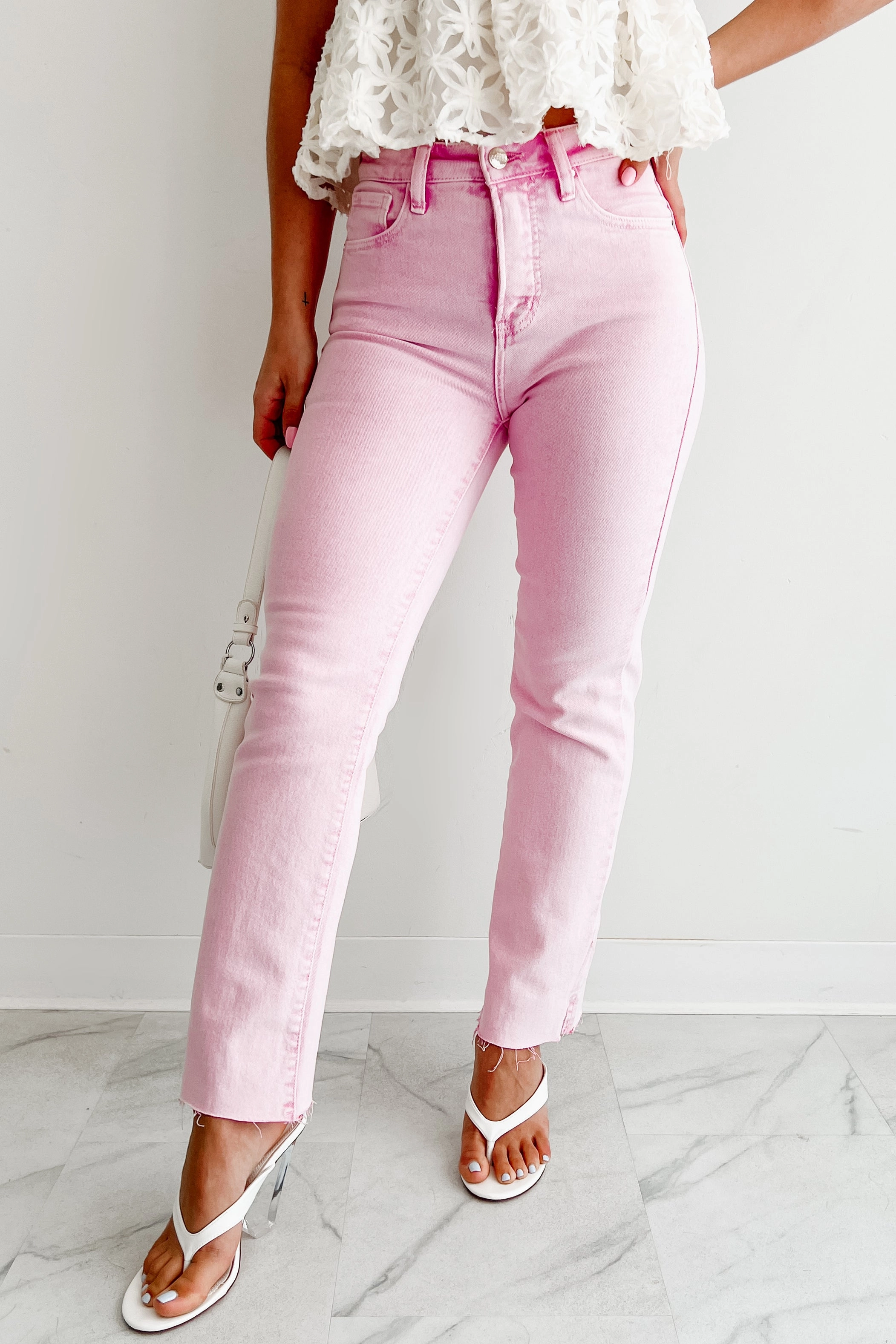 Nadine High Rise Straight Leg Risen Jeans (Acid Pink) YarnDyeStripe WaterRepellent Finish