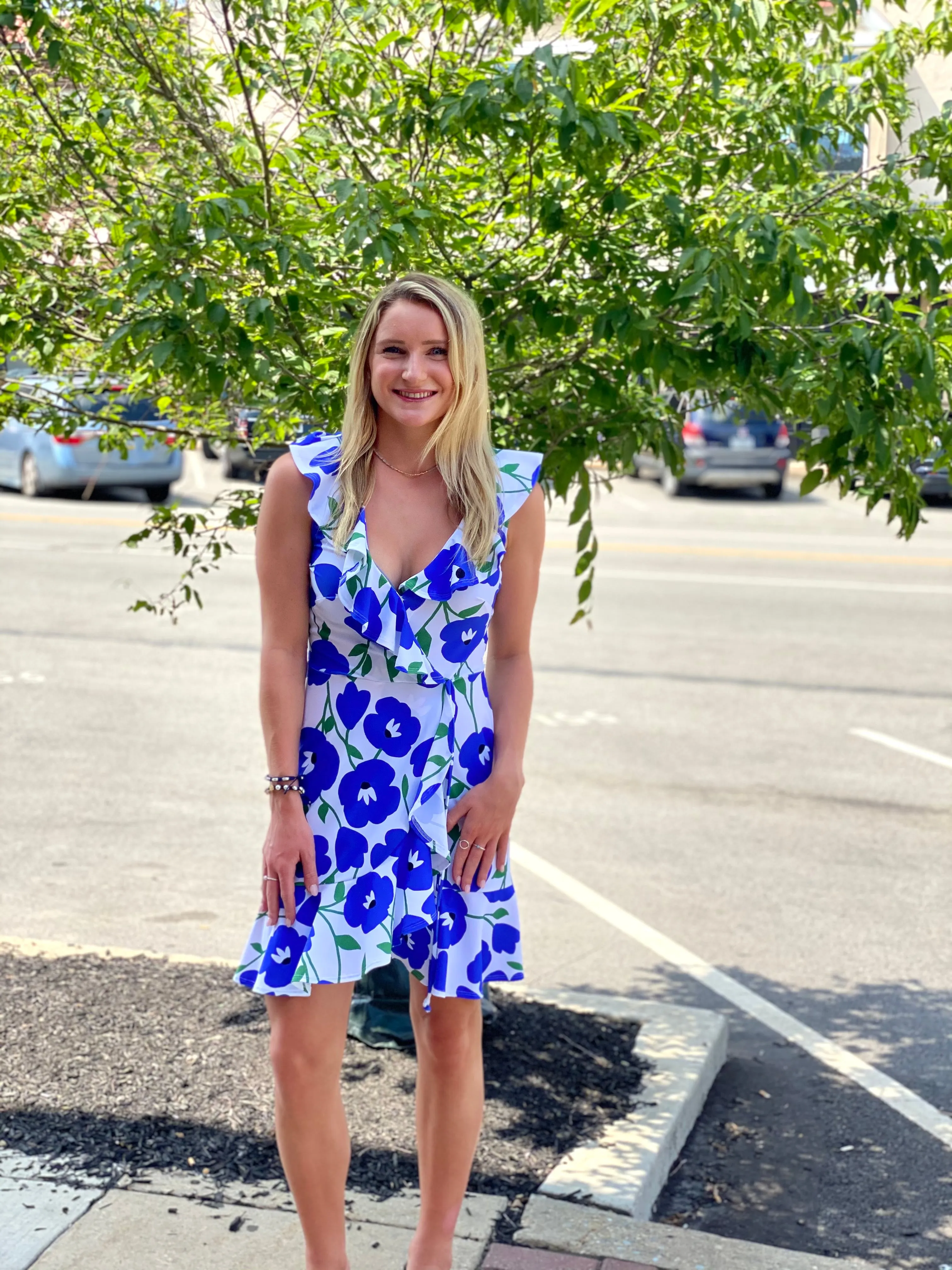 Cozy Comfort Spring Garden Naples Faux Wrap Dress Pop Art Flower