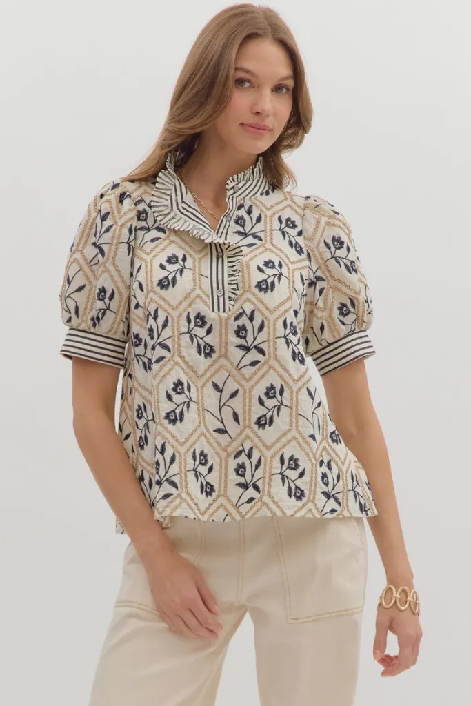 Warm Layer Layered Placket Design Natalie Floral Top