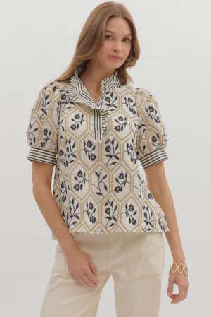 Warm Layer Layered Placket Design Natalie Floral Top