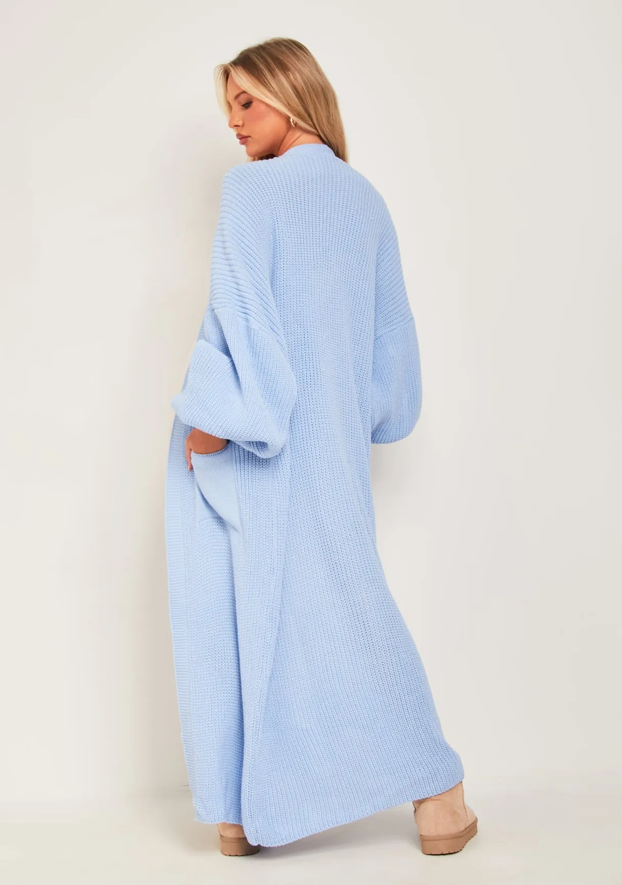 Nathalie Blue Balloon Sleeve Knitted Cardigan