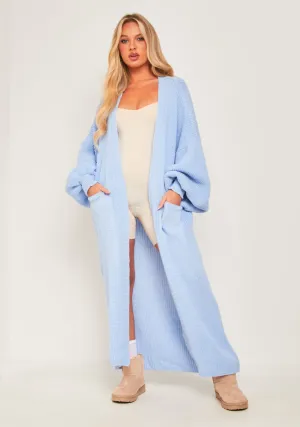 Nathalie Blue Balloon Sleeve Knitted Cardigan