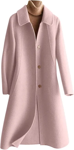NATHGAM Women's Winter Coat Casual Trendy Elegant Coat Lapel Single Breasted Long Wool Coat Thick Formal Office Wool Overcoat