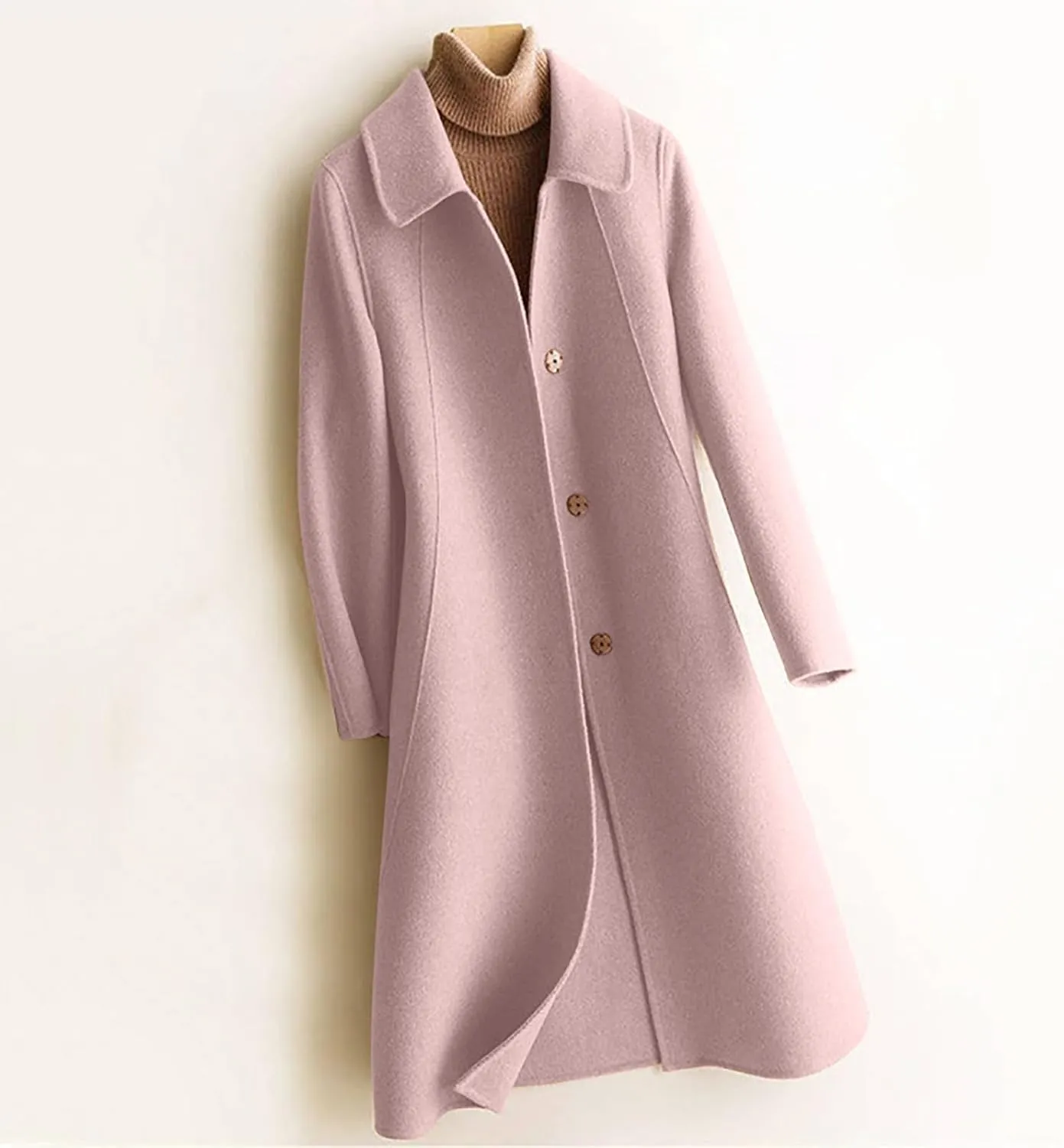 NATHGAM Women's Winter Coat Casual Trendy Elegant Coat Lapel Single Breasted Long Wool Coat Thick Formal Office Wool Overcoat