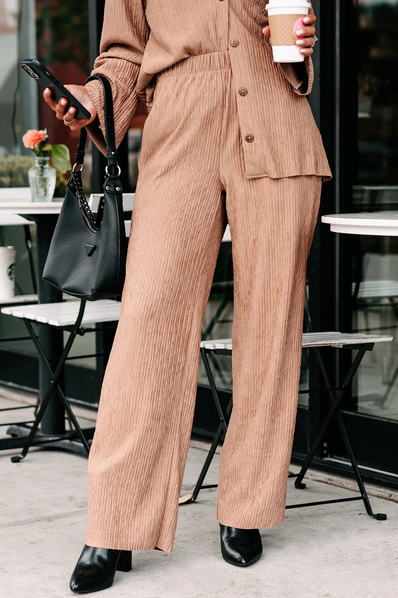 Chilly Layering Active Layers Interesting Scenarios Textured Wide Leg Pants (Coco)