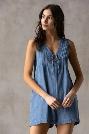 MILLIE V-NECK DENIM ROMPER Loose Boy Retro Fresh