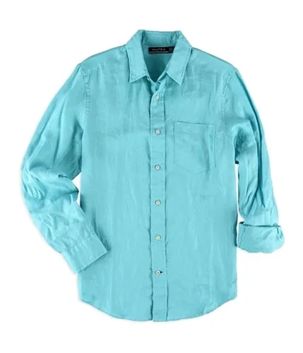 Nautica Mens Solid Linen Button Up Shirt, TW2