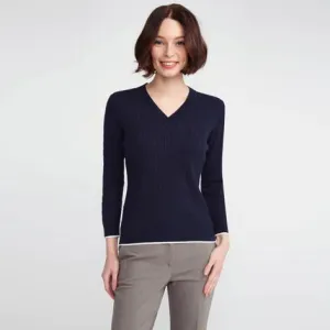 Navy V-Neck Cable Knit