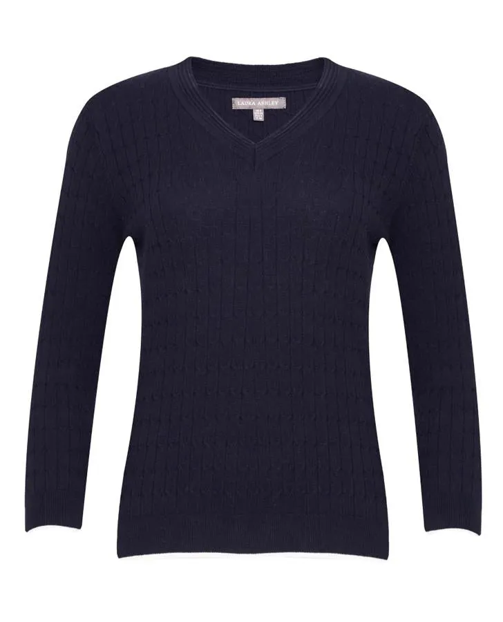Navy V-Neck Cable Knit