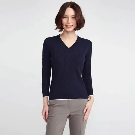 Navy V-Neck Cable Knit