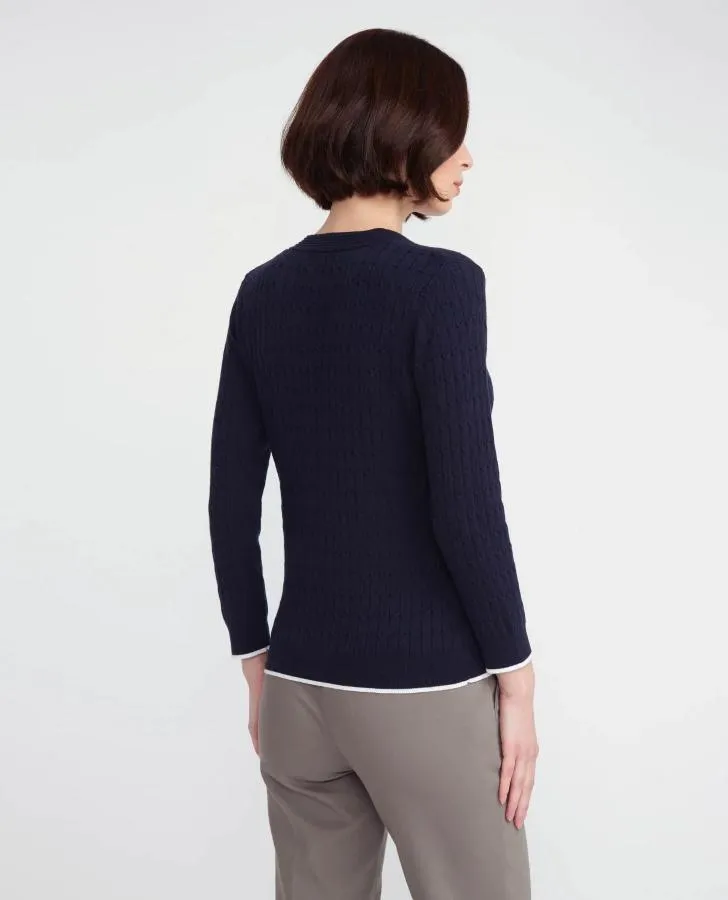 Navy V-Neck Cable Knit