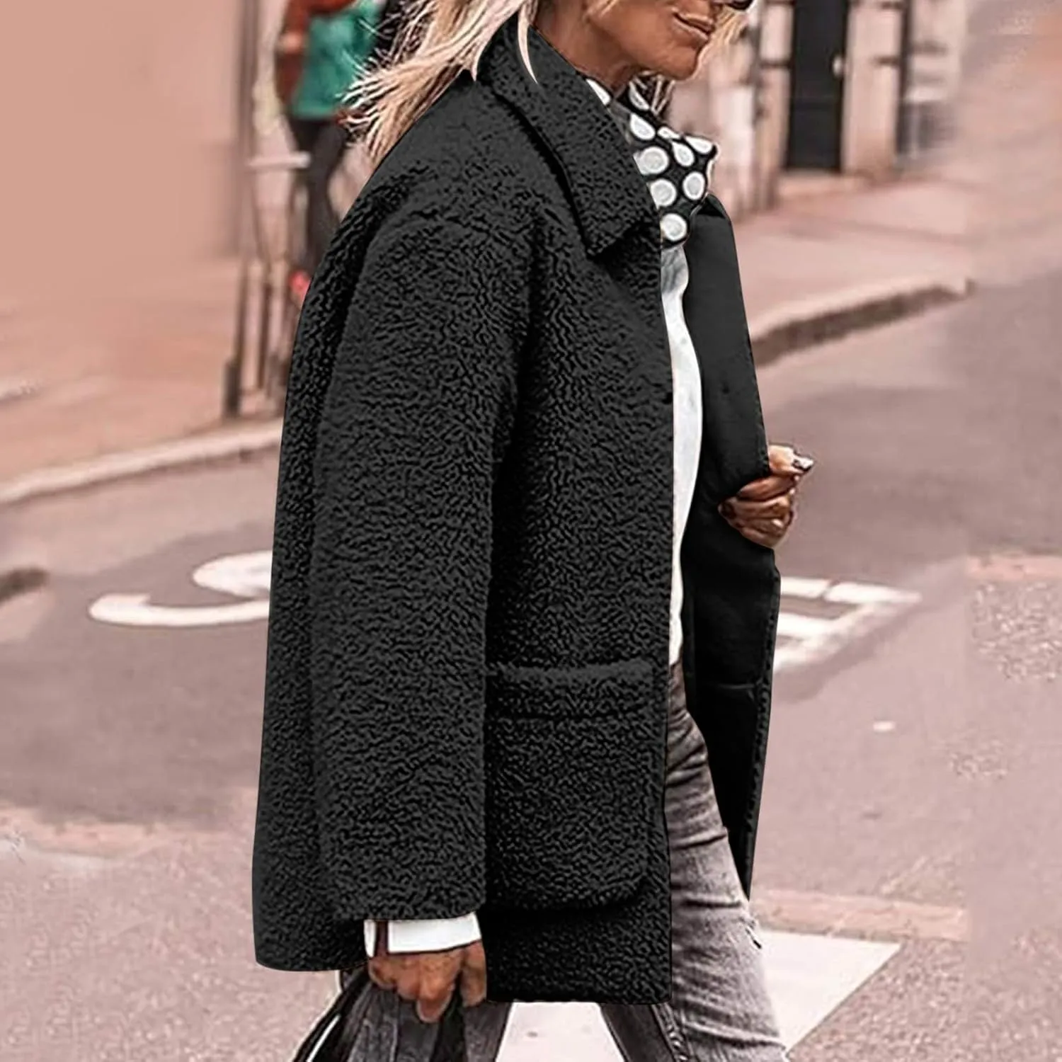 NBXNZWF Women's Winter Coats Long Sleeve Lapel Button Down Fleece Jacket Casual Trendy Fuzzy Warm Outerwear with Pockets
