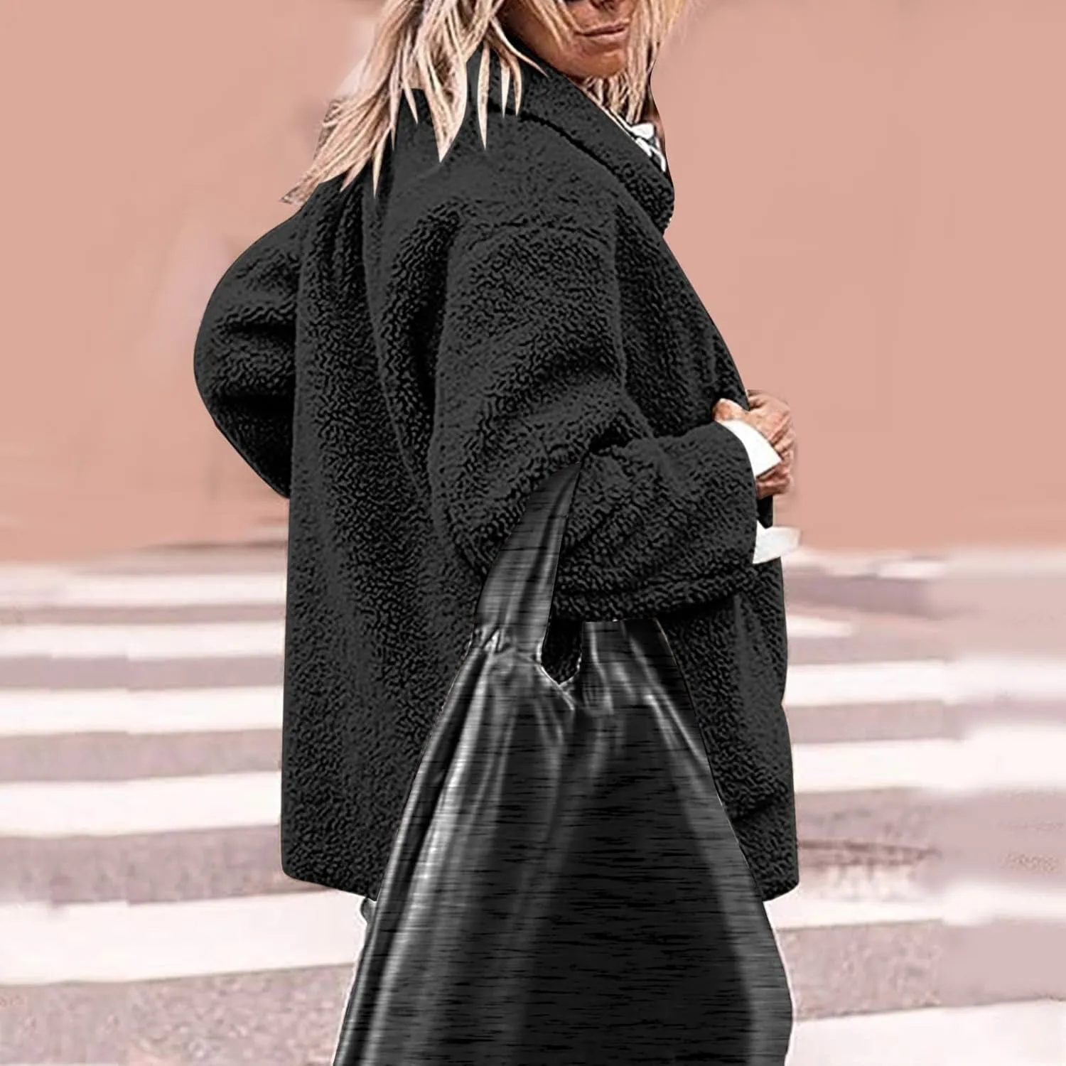 NBXNZWF Women's Winter Coats Long Sleeve Lapel Button Down Fleece Jacket Casual Trendy Fuzzy Warm Outerwear with Pockets