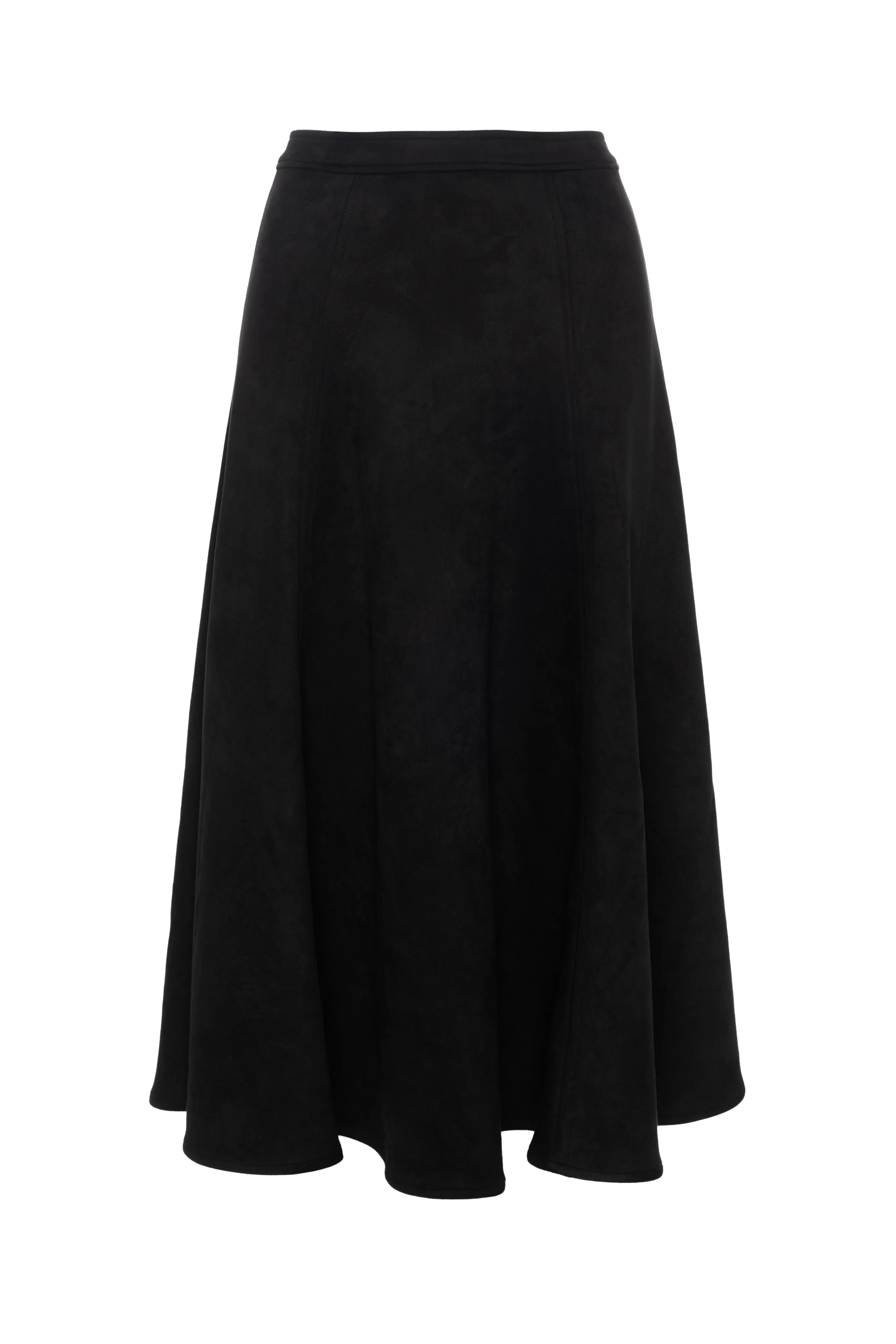 Pull On Style Minimalist Trim Ginger Black Suede Midi Panel Skirt WB5CPT7289