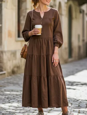 Sheer Layer Bow-Detail V-neck ruffled loose dress