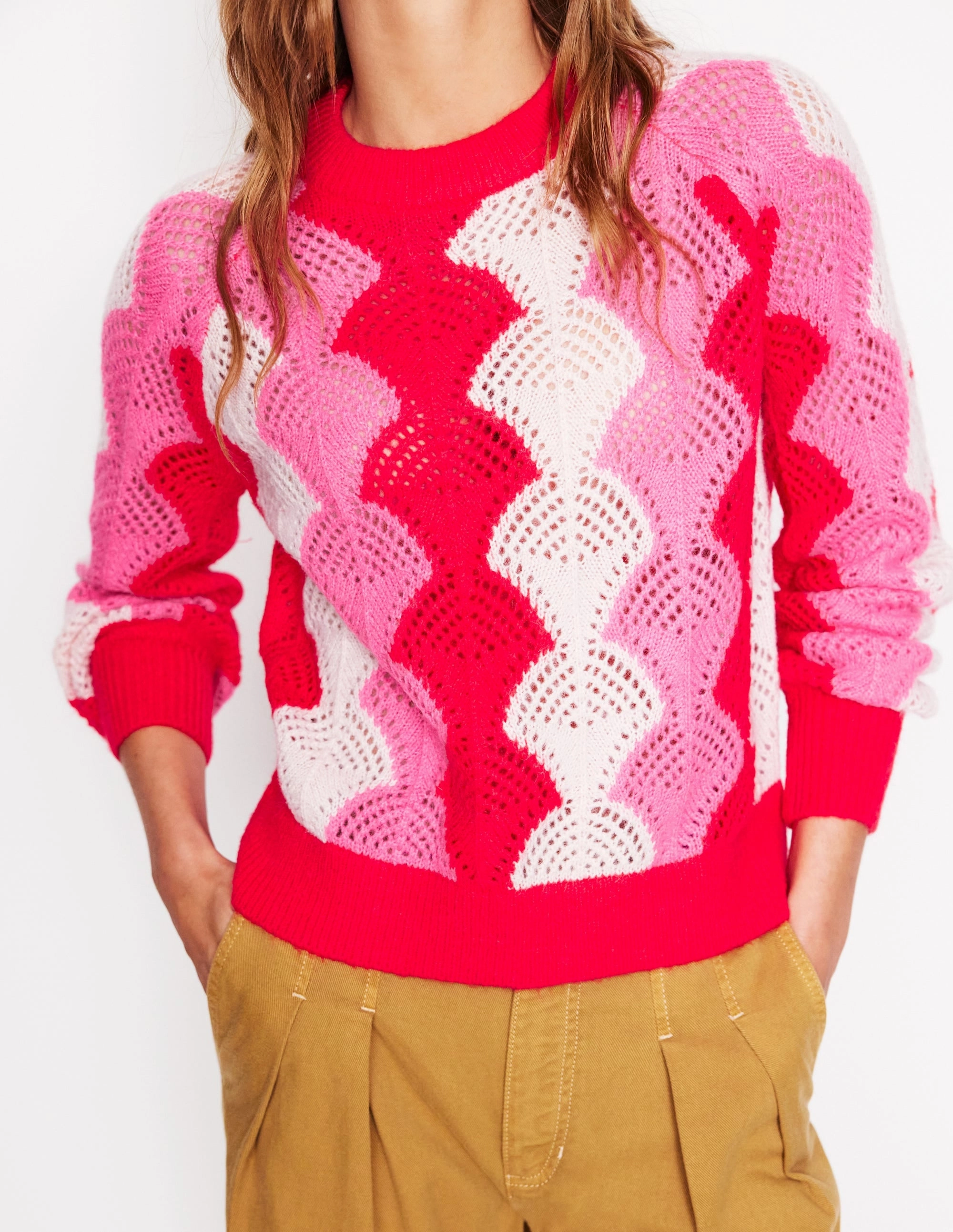 Alice Fluffy Raglan Jumper-Poppy Red/ Chalk/ Tickled Pink Walk In Park Office Friendly