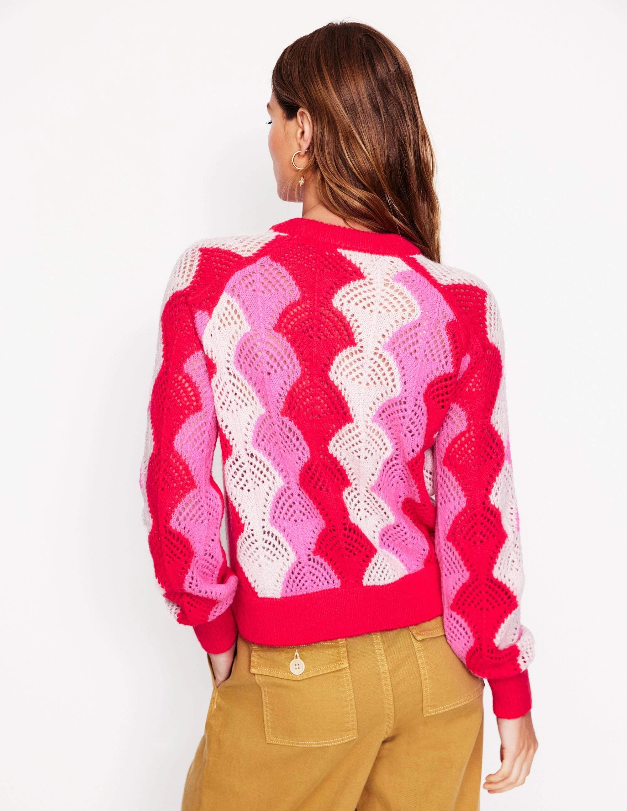 Low Maintenance Fibers Alice Fluffy Raglan Jumper-Poppy Red/ Chalk/ Tickled Pink
