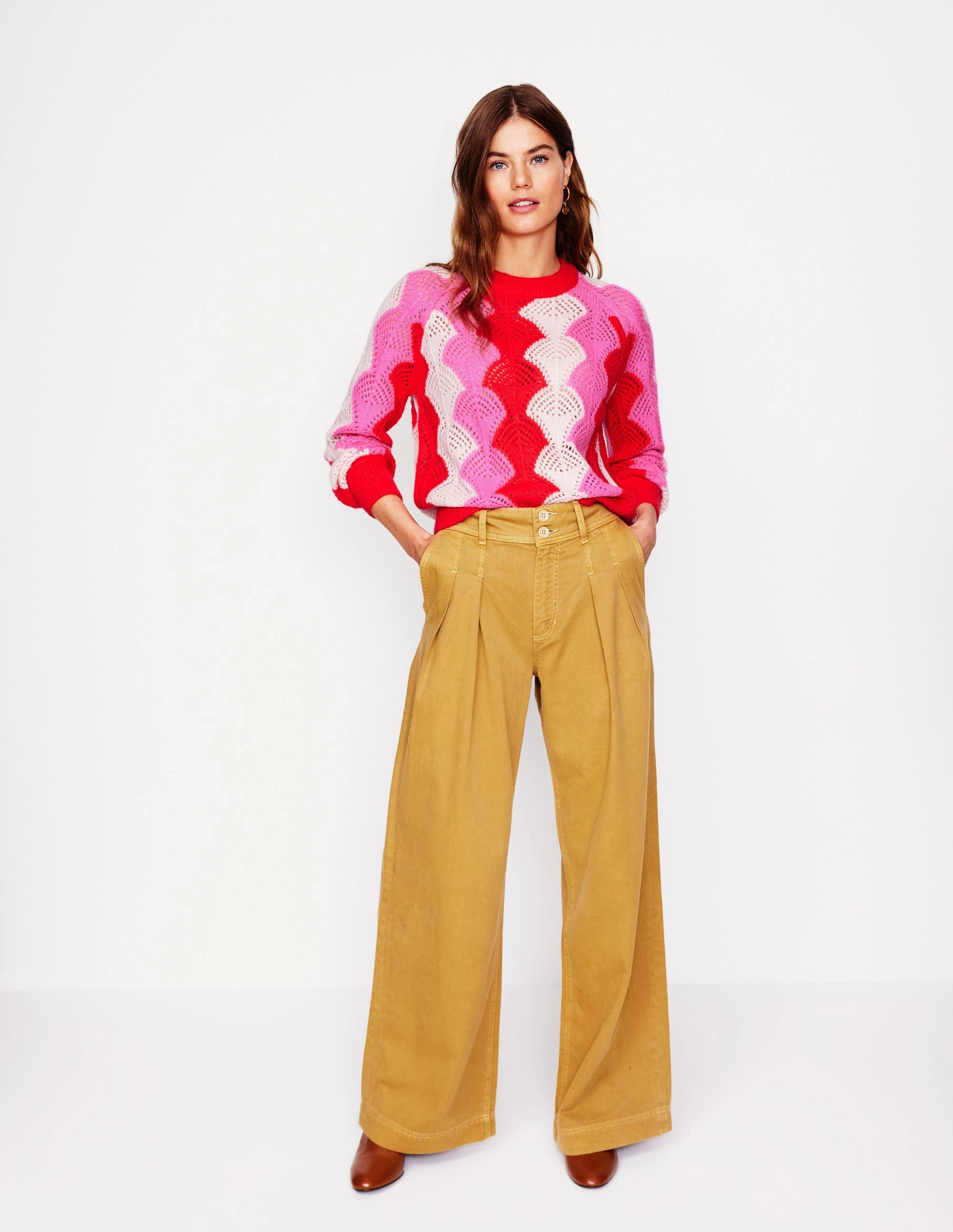 Subtle Detail Layered Stitch Detail Alice Fluffy Raglan Jumper-Poppy Red/ Chalk/ Tickled Pink