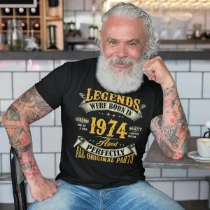 NEW 50th Birthday Shirt for Men, Legends were Born in 1974, Vintage 50 Years Old T-Shirt, Black, Tag says L, Fits like a M