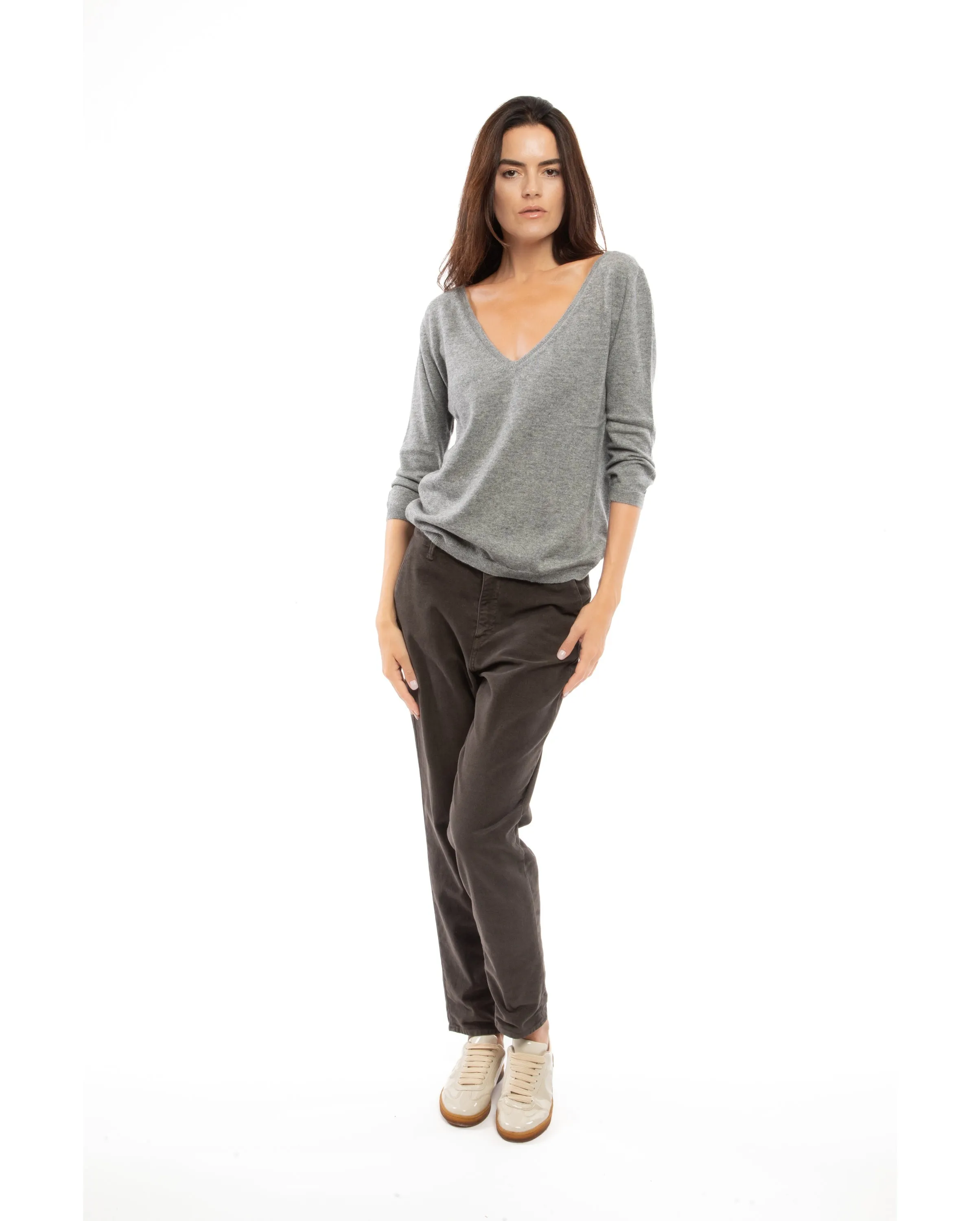 NEW FALL 24 - Women's Cashmere 3/4 Sleeve Wide V-Neck Jumper Night Blue