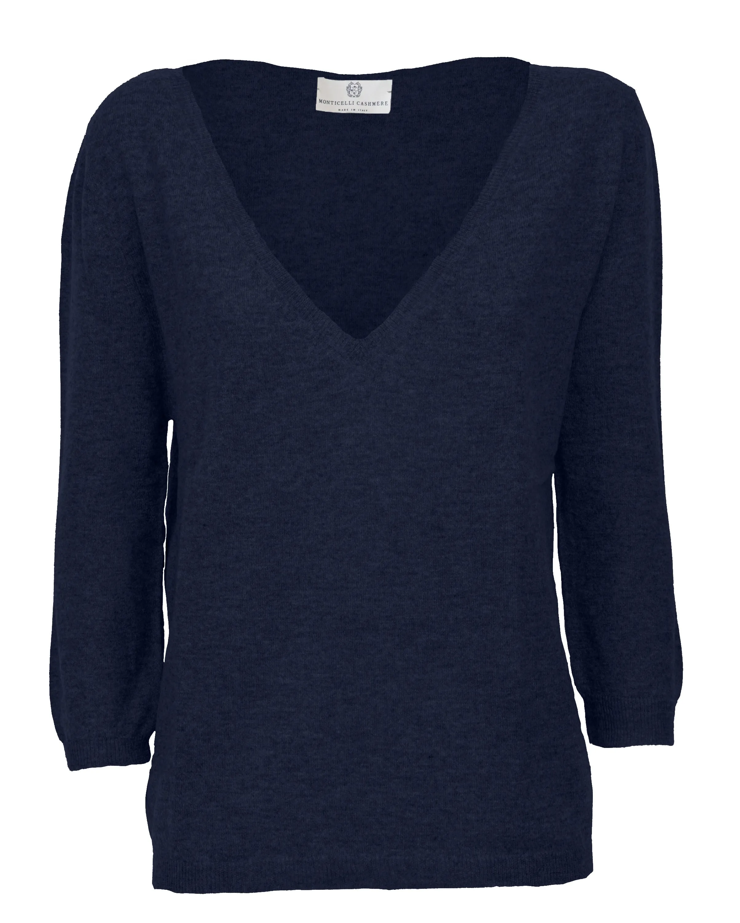 NEW FALL 24 - Women's Cashmere 3/4 Sleeve Wide V-Neck Jumper Night Blue