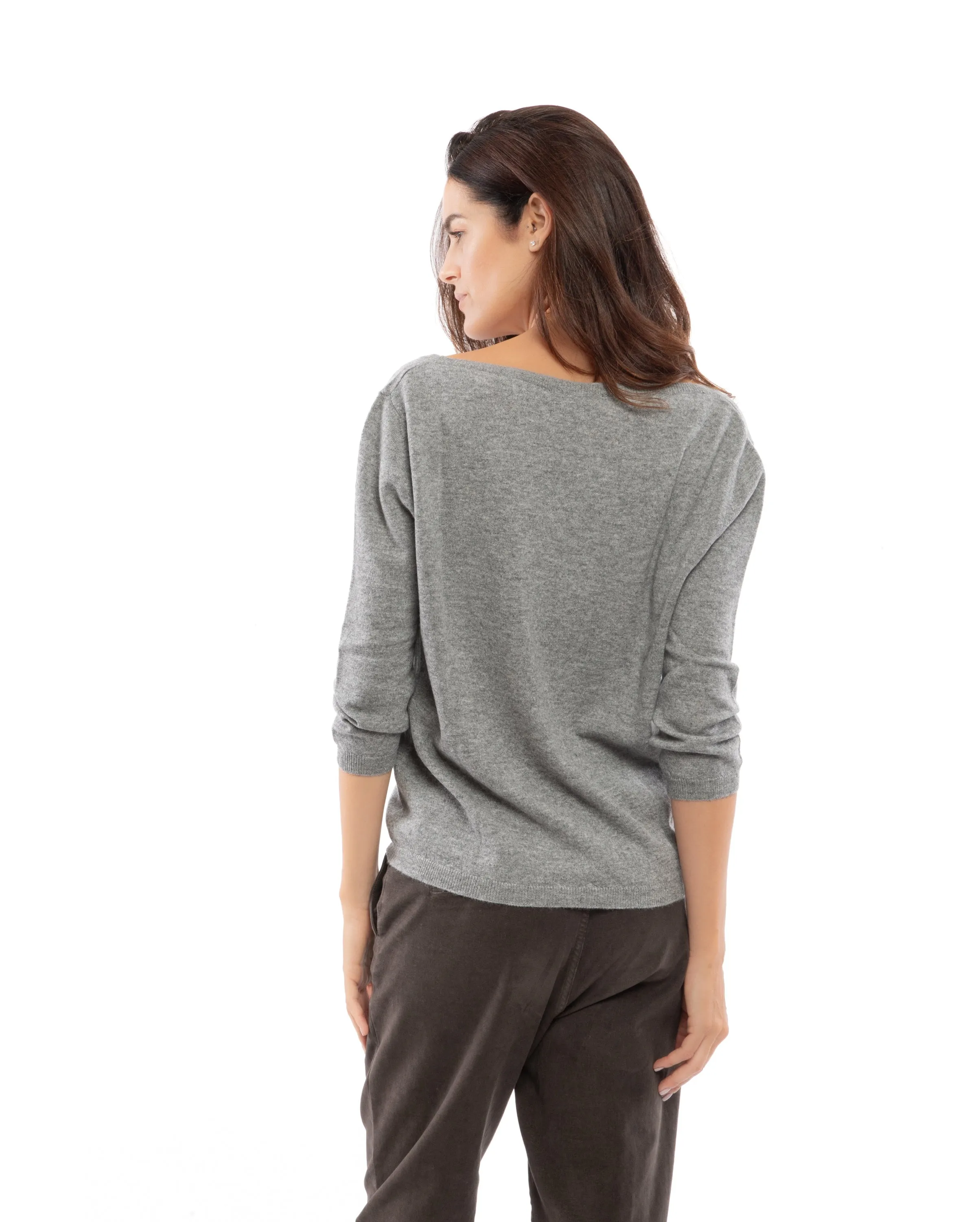 NEW FALL 24 - Women's Cashmere 3/4 Sleeve Wide V-Neck Jumper Night Blue