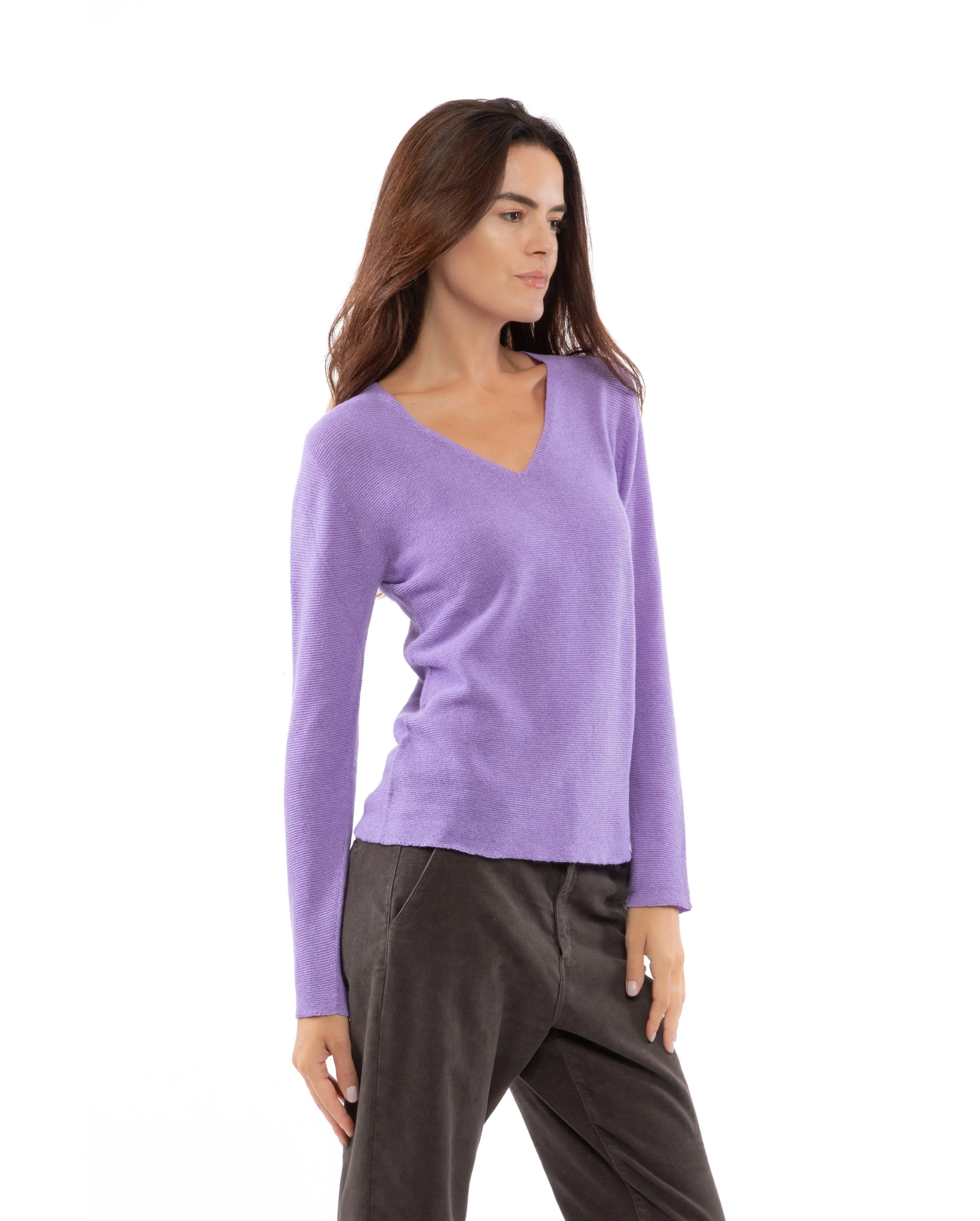 NEW FALL 24 - Women's Pure Cashmere Links Stitch V-Neck Cyan