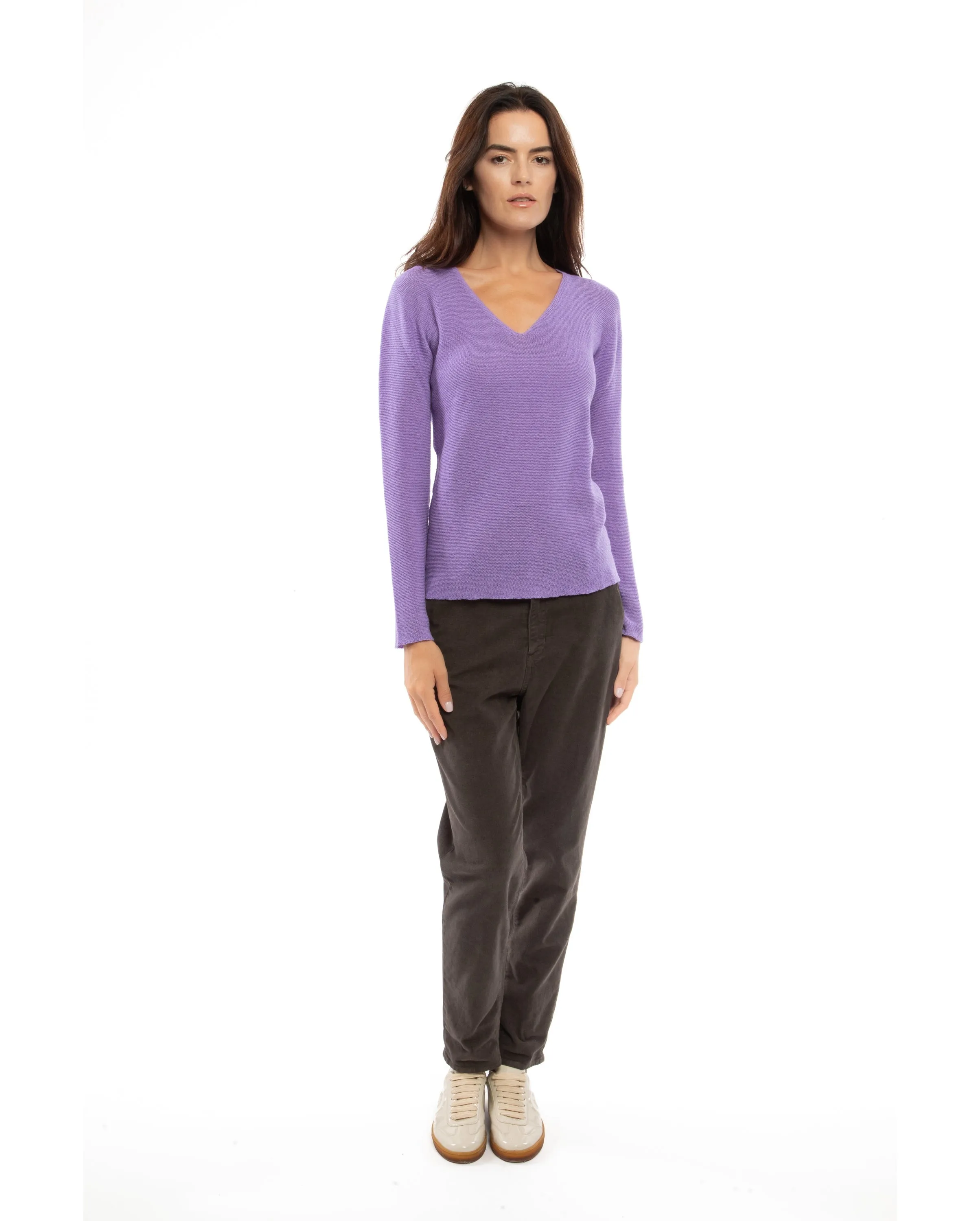 NEW FALL 24 - Women's Pure Cashmere Links Stitch V-Neck Cyan
