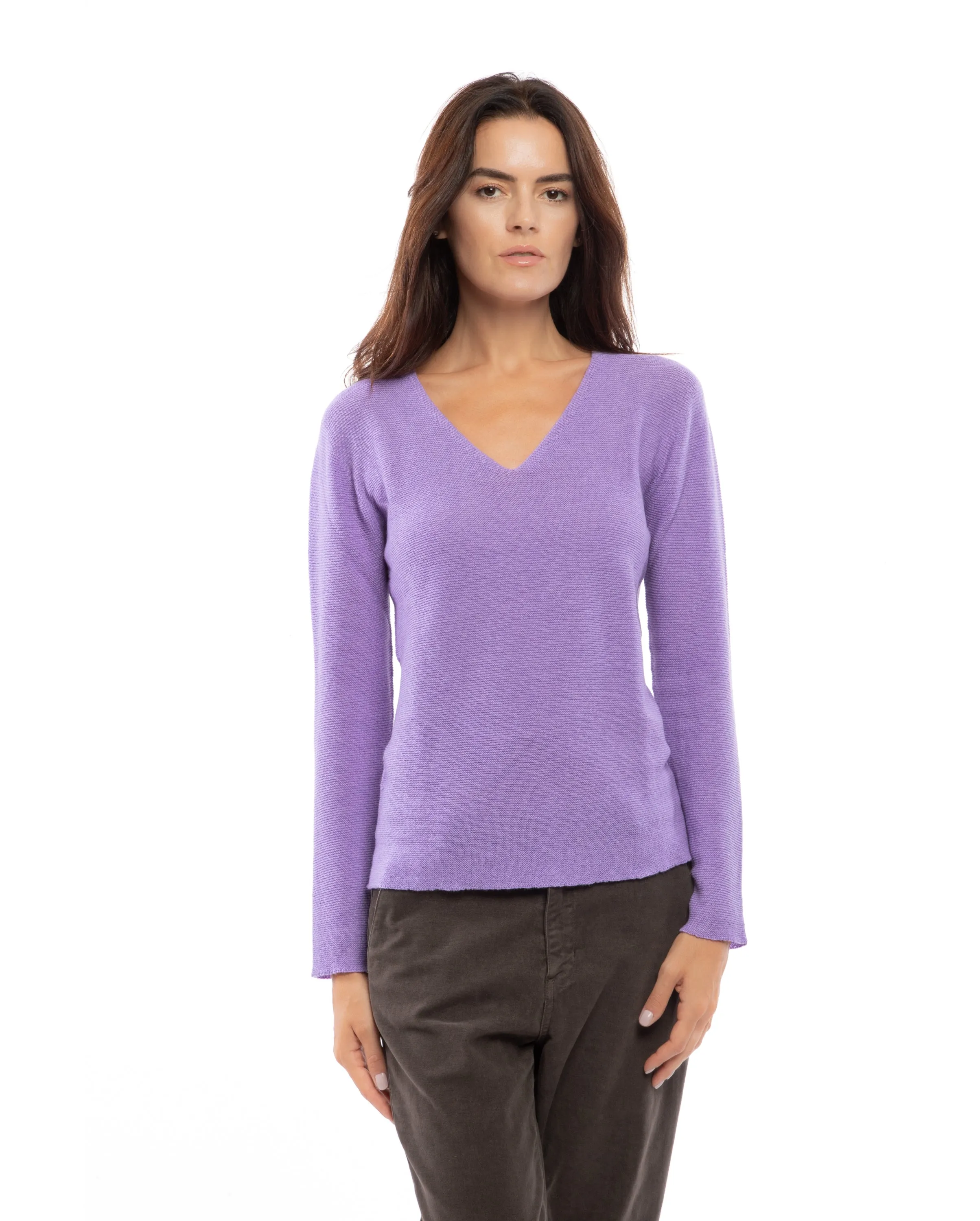 NEW FALL 24 - Women's Pure Cashmere Links Stitch V-Neck Cyan