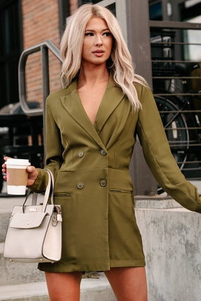 New Career Paths Blazer Romper (Olive) Comfort Stretch