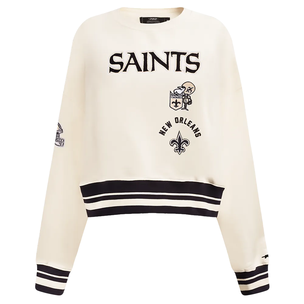 NFL NEW ORLEANS SAINTS RETRO CLASSIC WOMEN'S CREWNECK (EGGSHELL/BLACK)