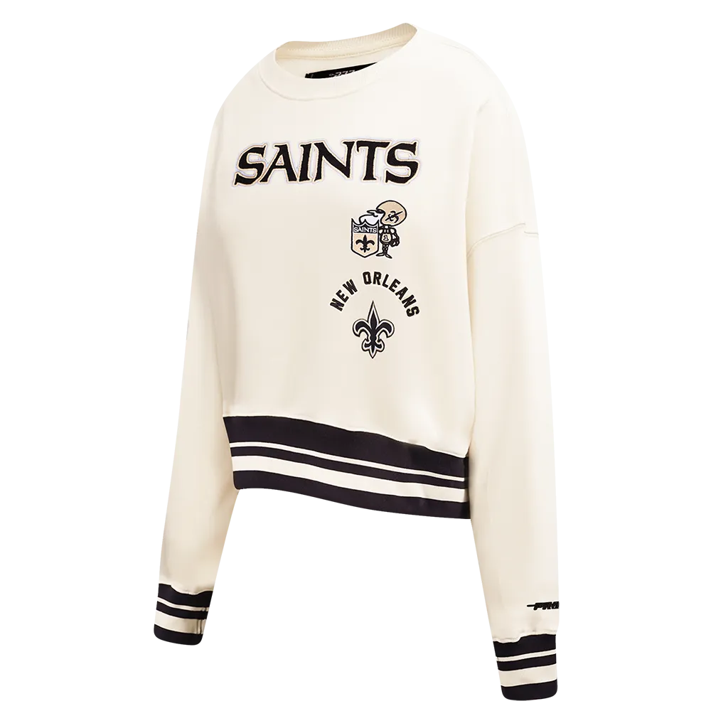 NFL NEW ORLEANS SAINTS RETRO CLASSIC WOMEN'S CREWNECK (EGGSHELL/BLACK)