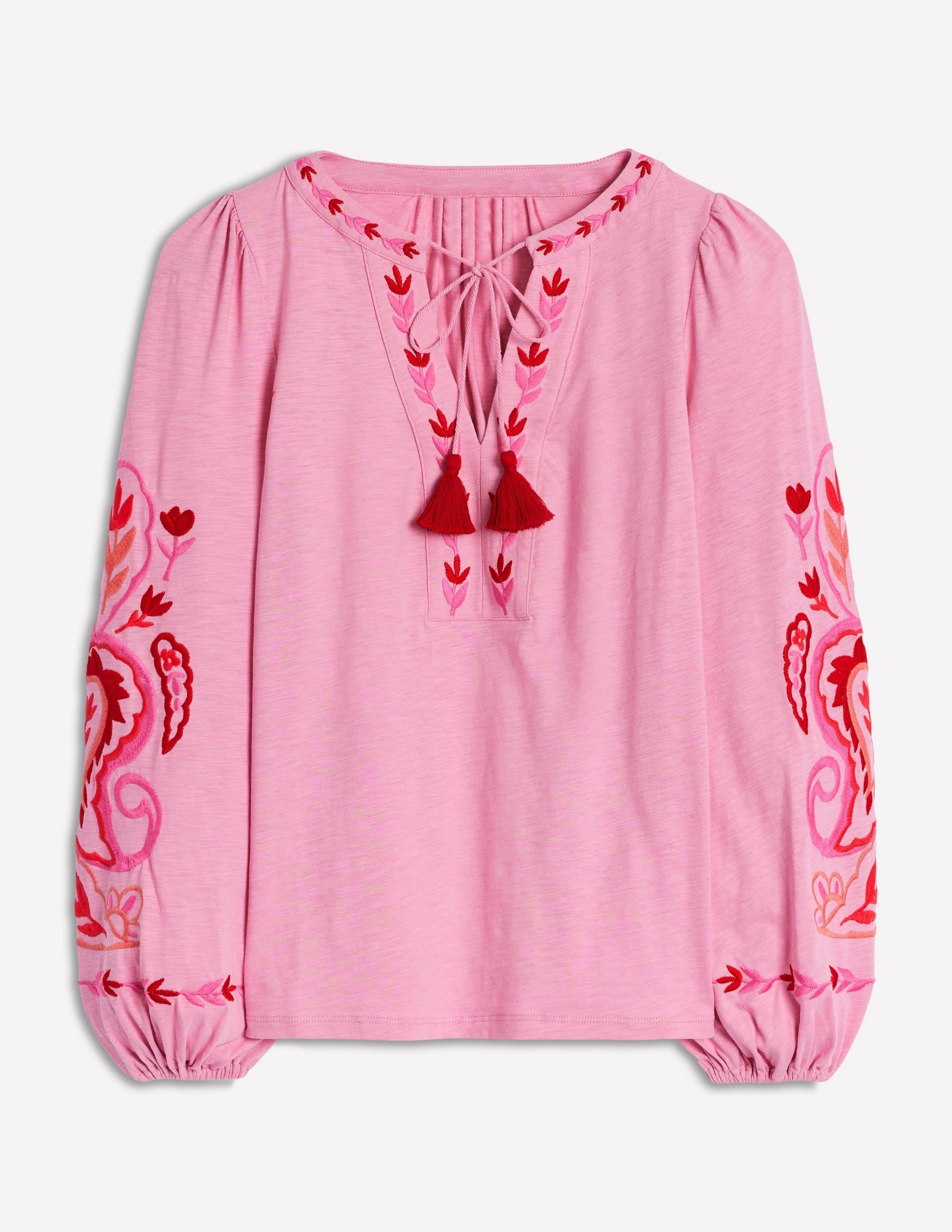 Garment Washed Softness Unstructured Silhouette Nia Embroidered Top-Formica Pink