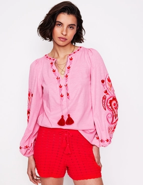 EcoCertified Material Nia Embroidered Top-Formica Pink