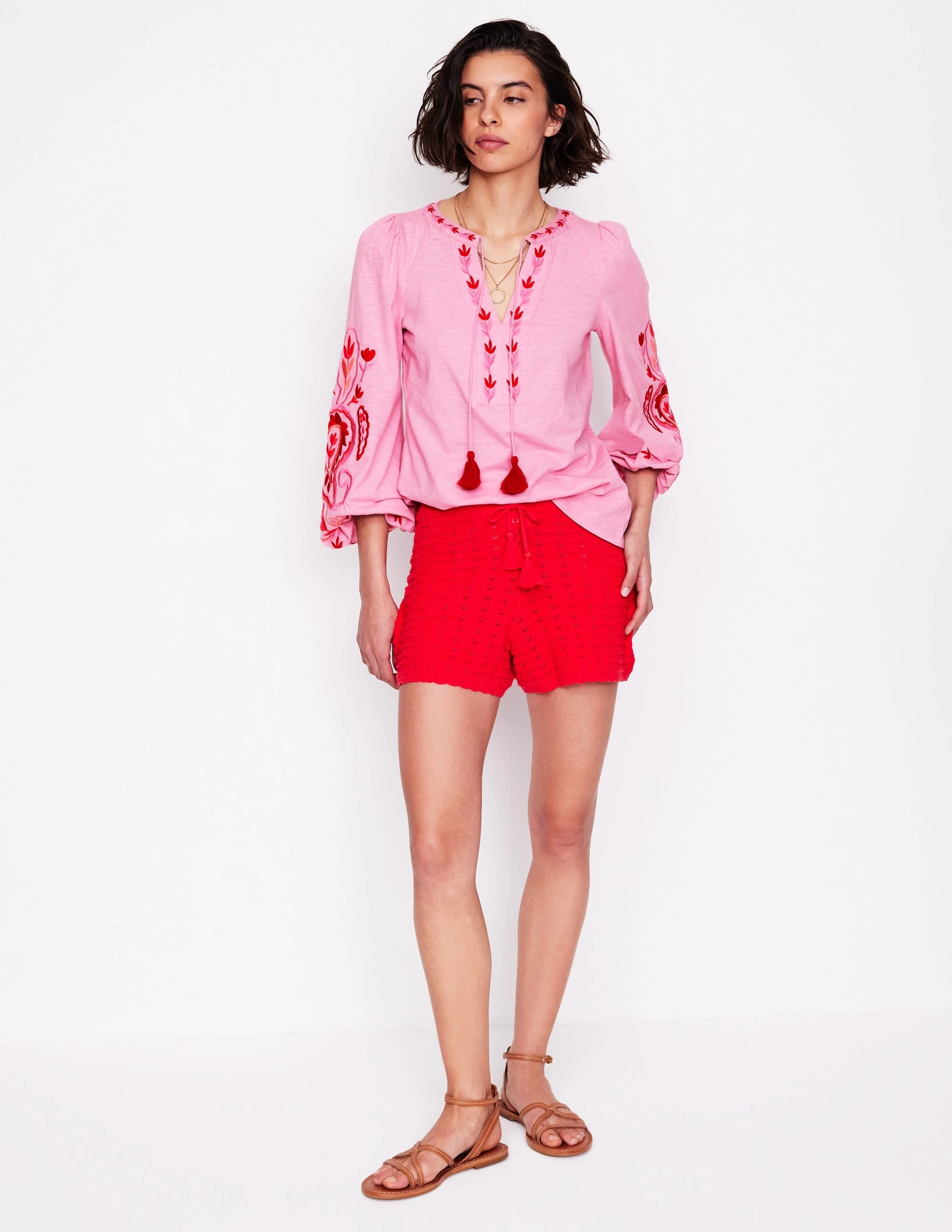 SoftBrushed Nia Embroidered Top-Formica Pink