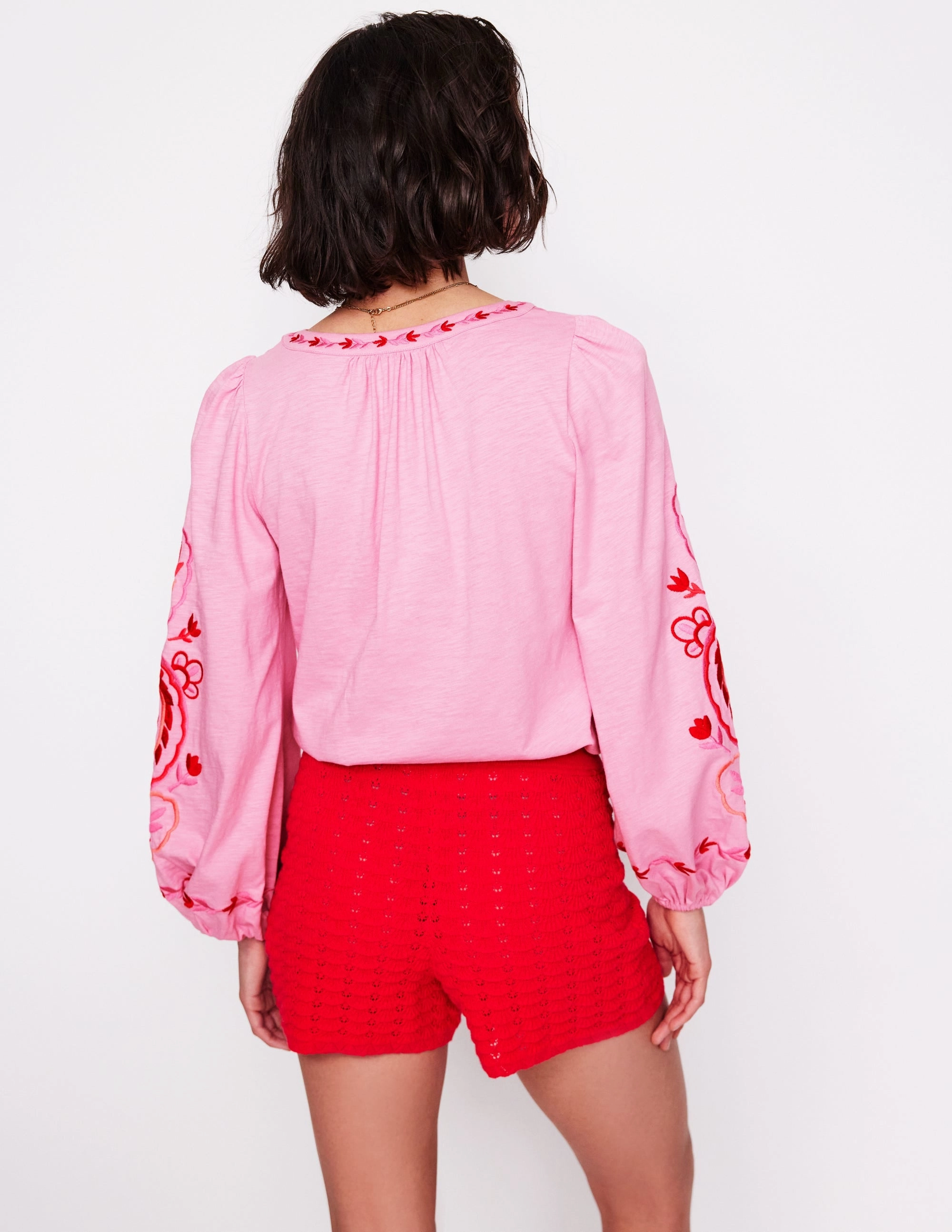 Nia Embroidered Top-Formica Pink Stretchable Blend