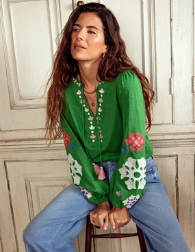 Nia Embroidered Top-Paradise Green SoftLining