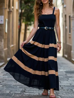 Stylish and Simple HALTER HALTER LONG DRESS WITH BELT