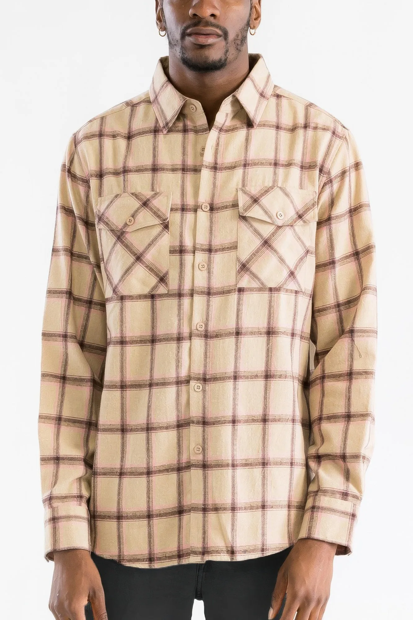 NicholesGifts Men Long Sleeve Flannel Full Plaid Checkered Shirt